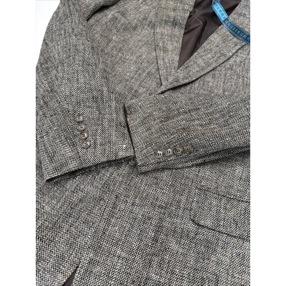 Towncraft Mens 100% Silk Sport Coat Blazer Gray Tweed 2 Button Long.        5284